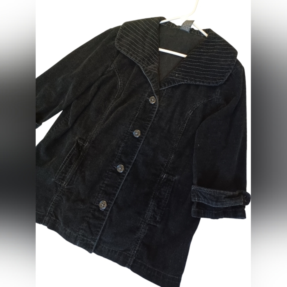 Black Corduroy Jacket French Cuff Women's Size XL